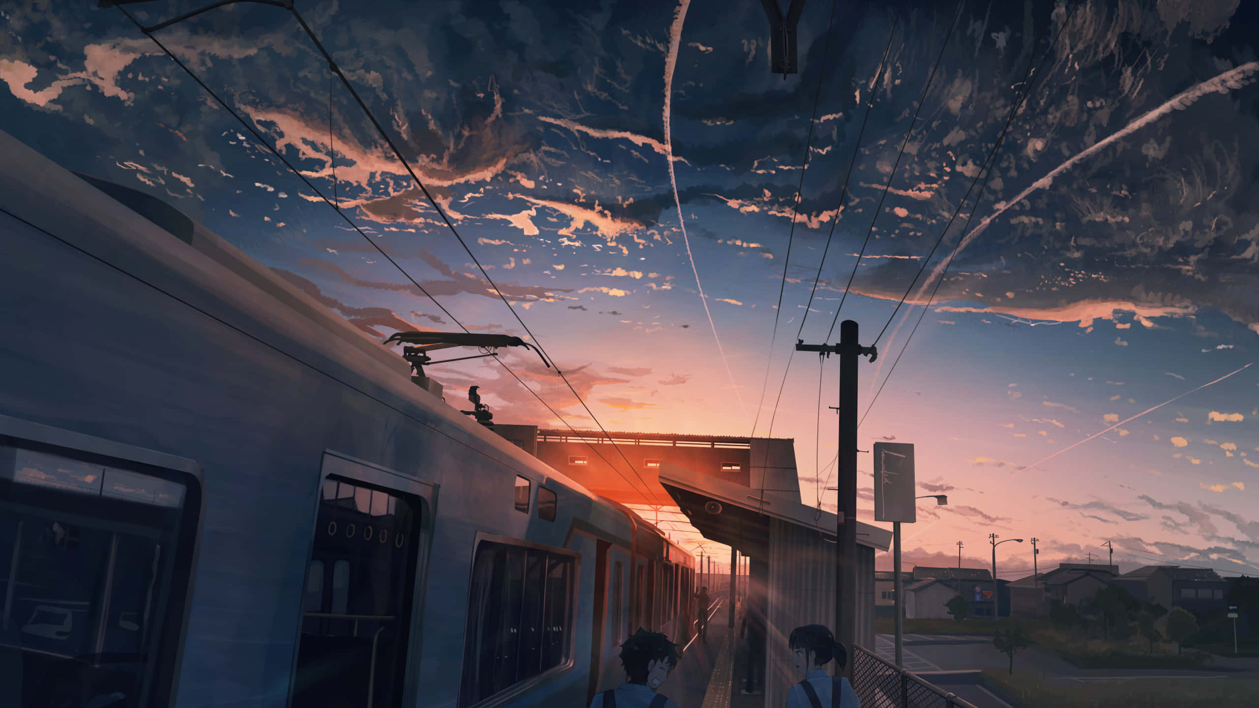 Sunset Train Station Anime Artwork