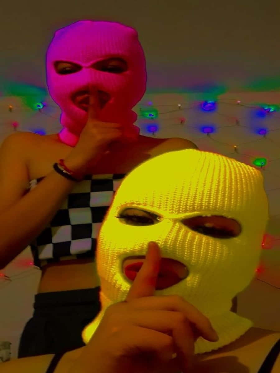 Two Neon Knitted Ski Mask Girl