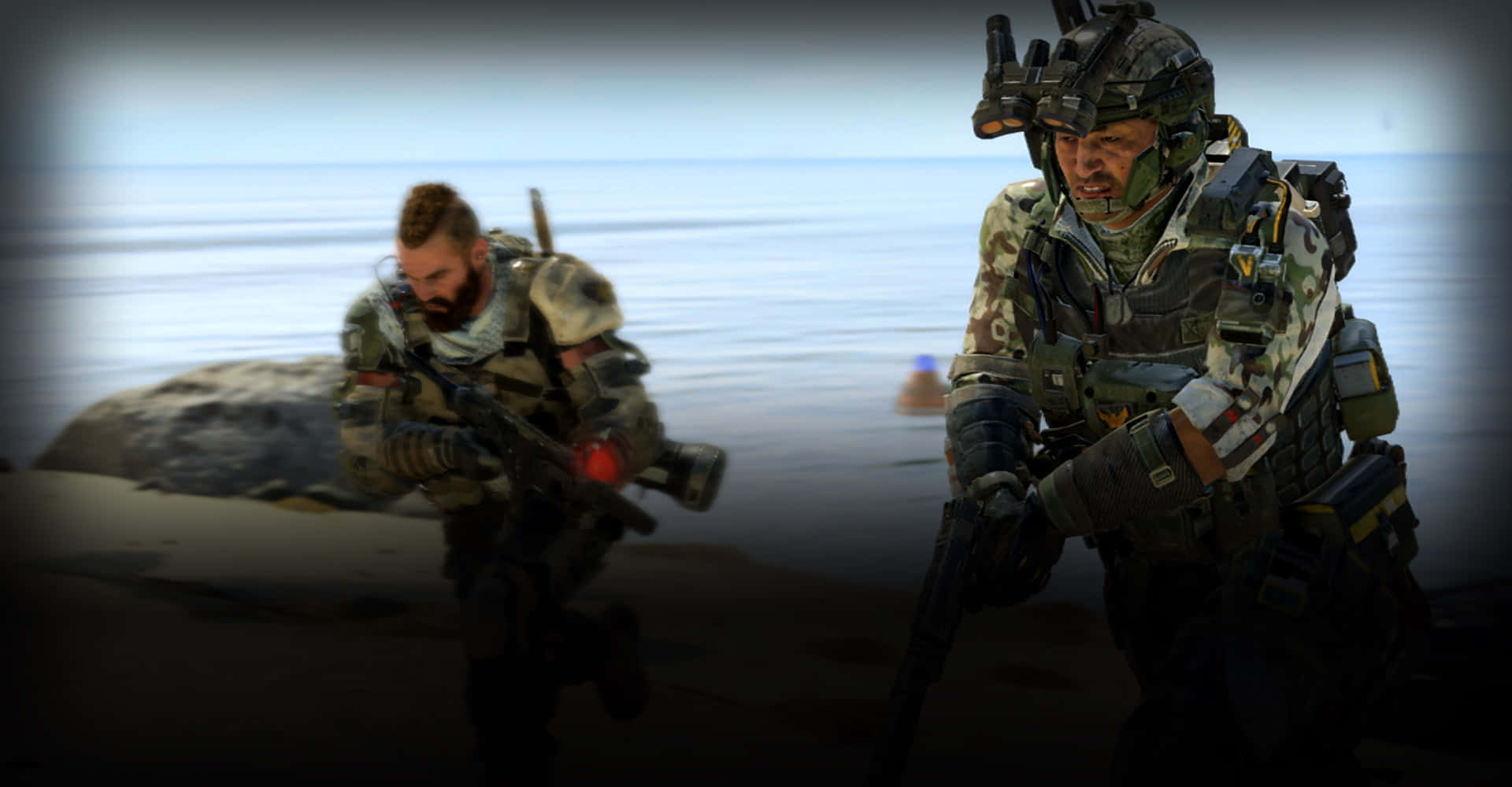Two Soldiers Are Walking On The Beach