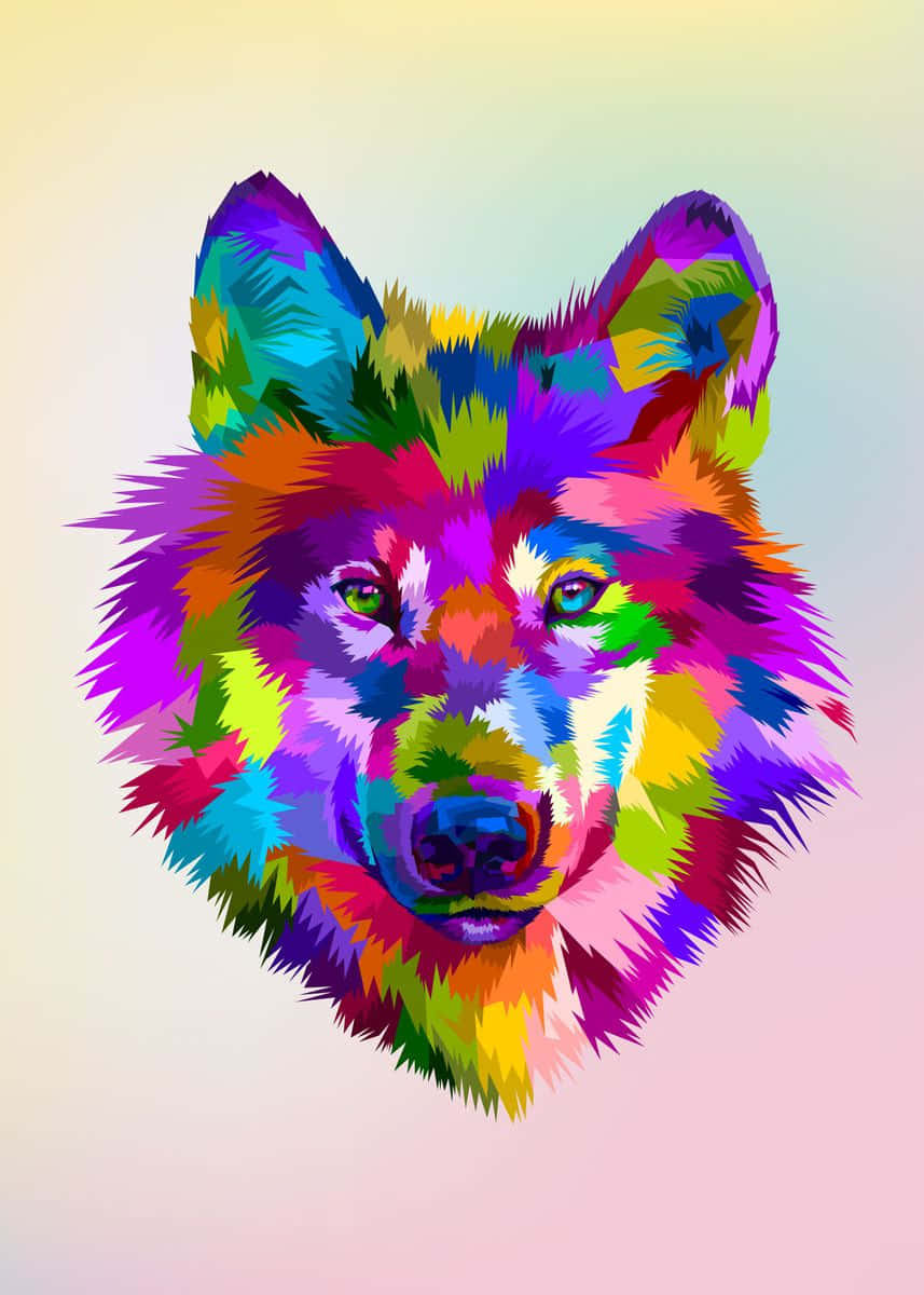 1. Picture Of A Beautiful Wolf Surrounded By A Rainbow Wallpaper