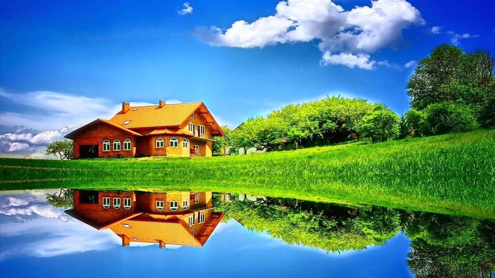 1080p Hd Cottage By The Lake Wallpaper