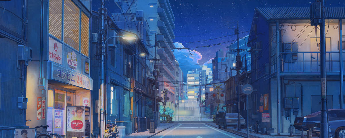 1200x480 Stores In Anime Street Wallpaper