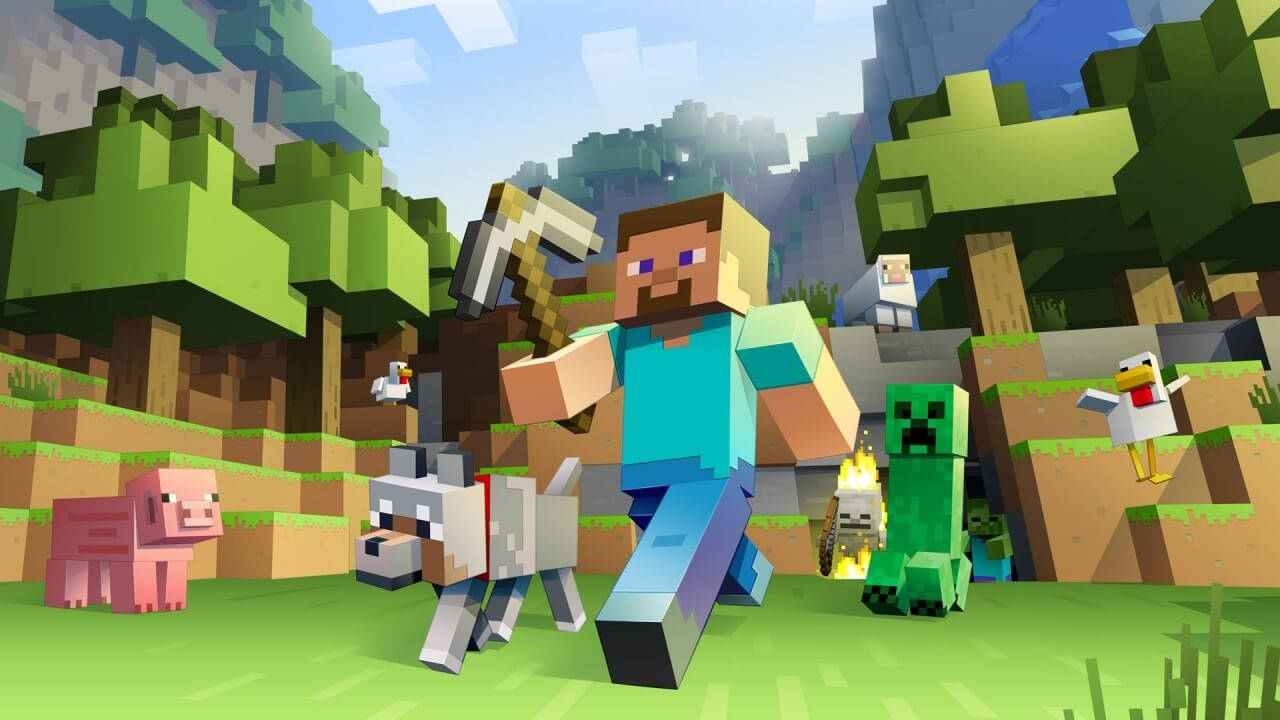 1280x720 Minecraft Character Walking The Dog Wallpaper