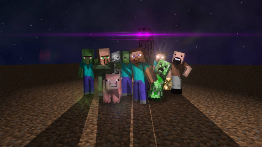 1280x720 Minecraft Characters In The Night Wallpaper