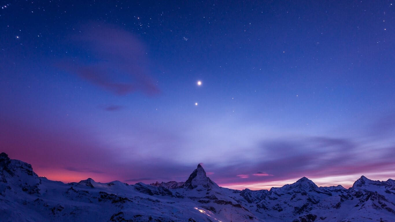 1366 X 768 Winter Mountain Under Night Sky Wallpaper