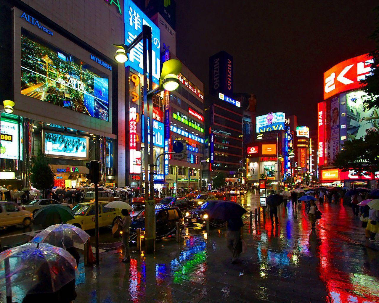 1920 X 1080 Night City Rainy Tokyo Wallpaper