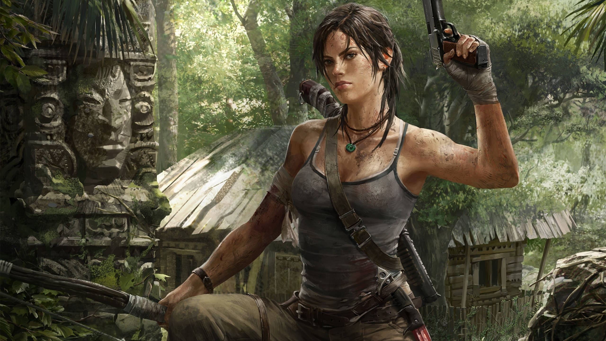2560 X 1440 Tomb Raider Lara In Forest Wallpaper