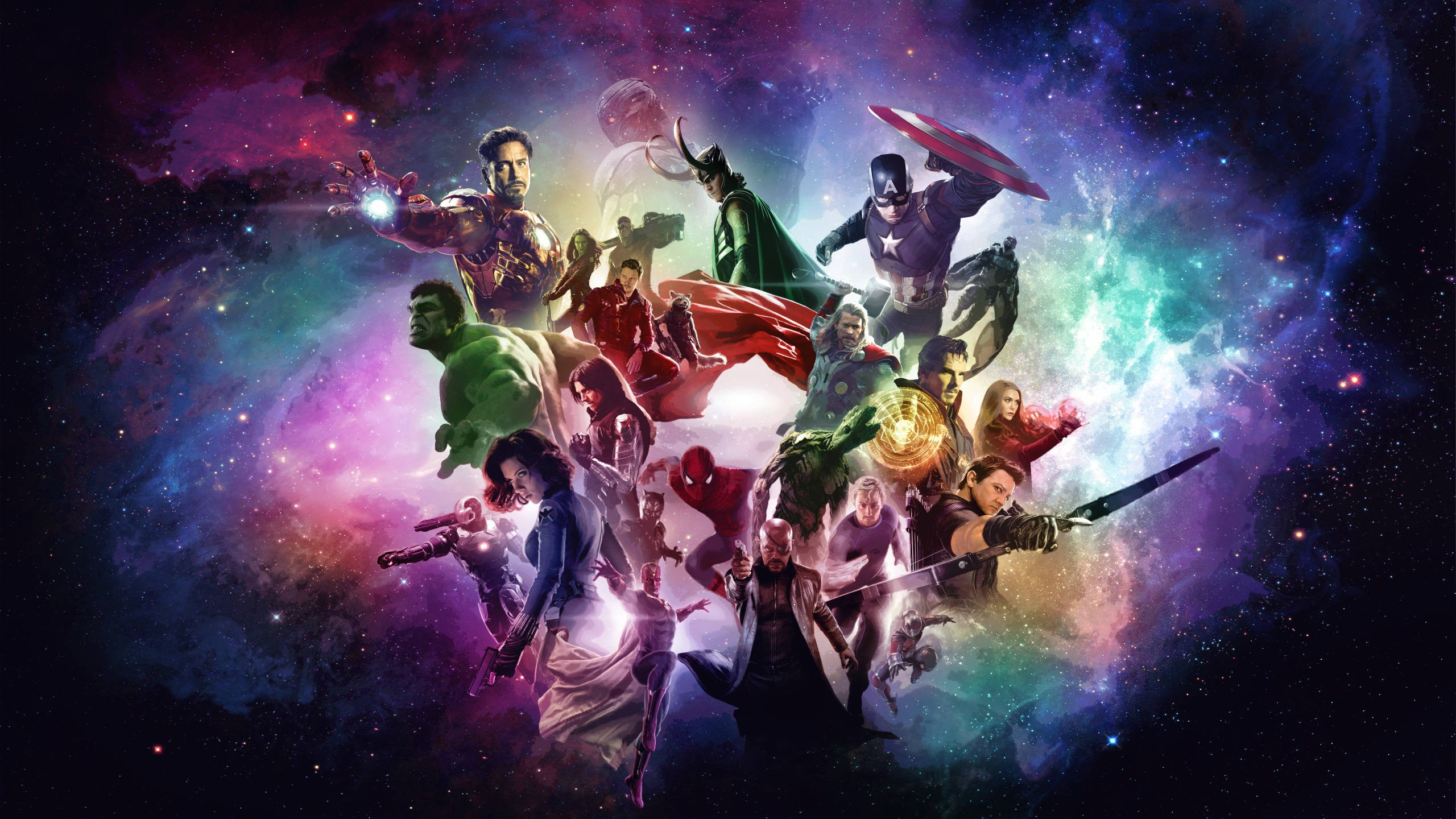 2560x1440 Marvel Heroes Galaxy Aesthetic Wallpaper
