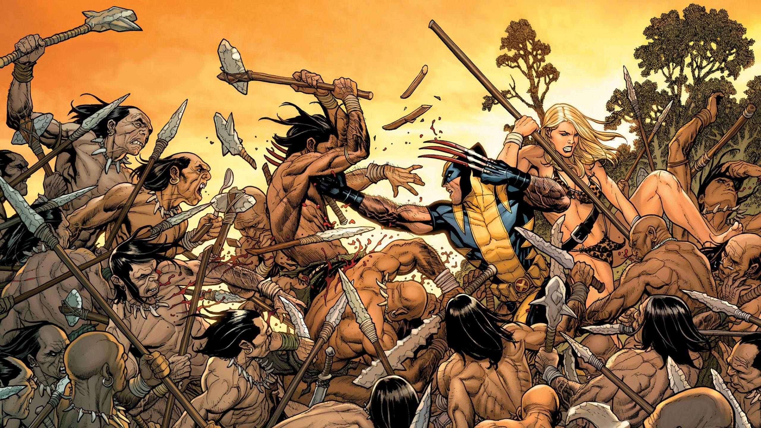 2560x1440 Marvel Wolverine Shanna Vs Savage Land Wallpaper