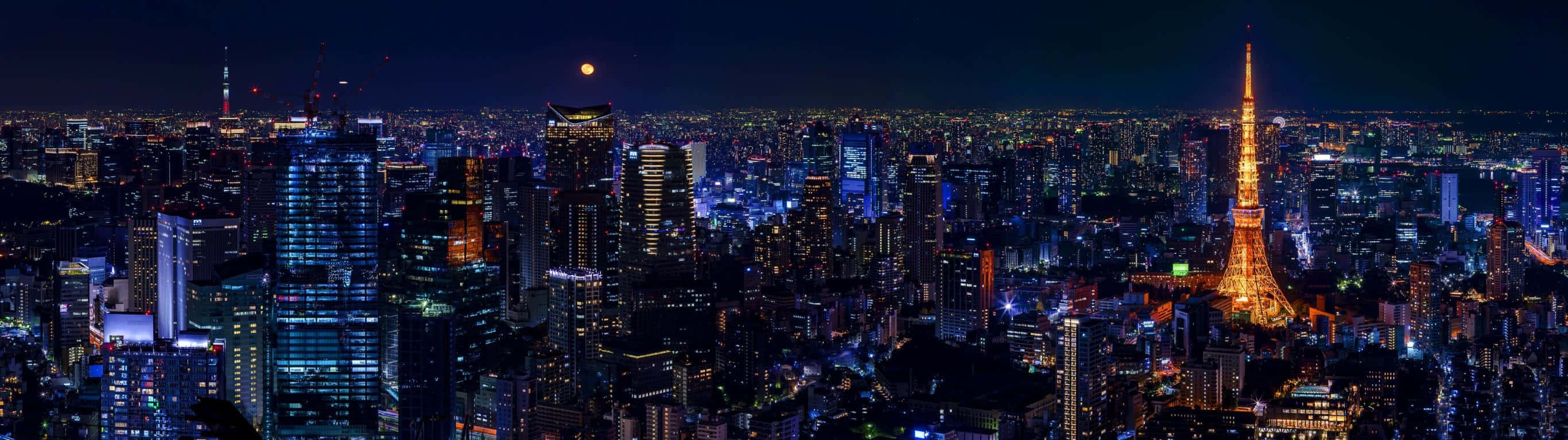 2732 X 768 Tokyo Tower Night Time Wallpaper