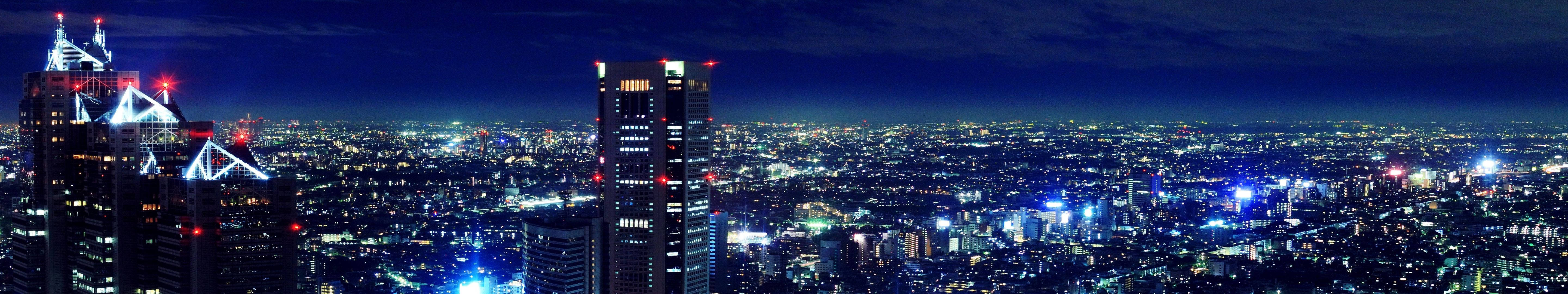 3 Monitor Tokyo Night City Wallpaper