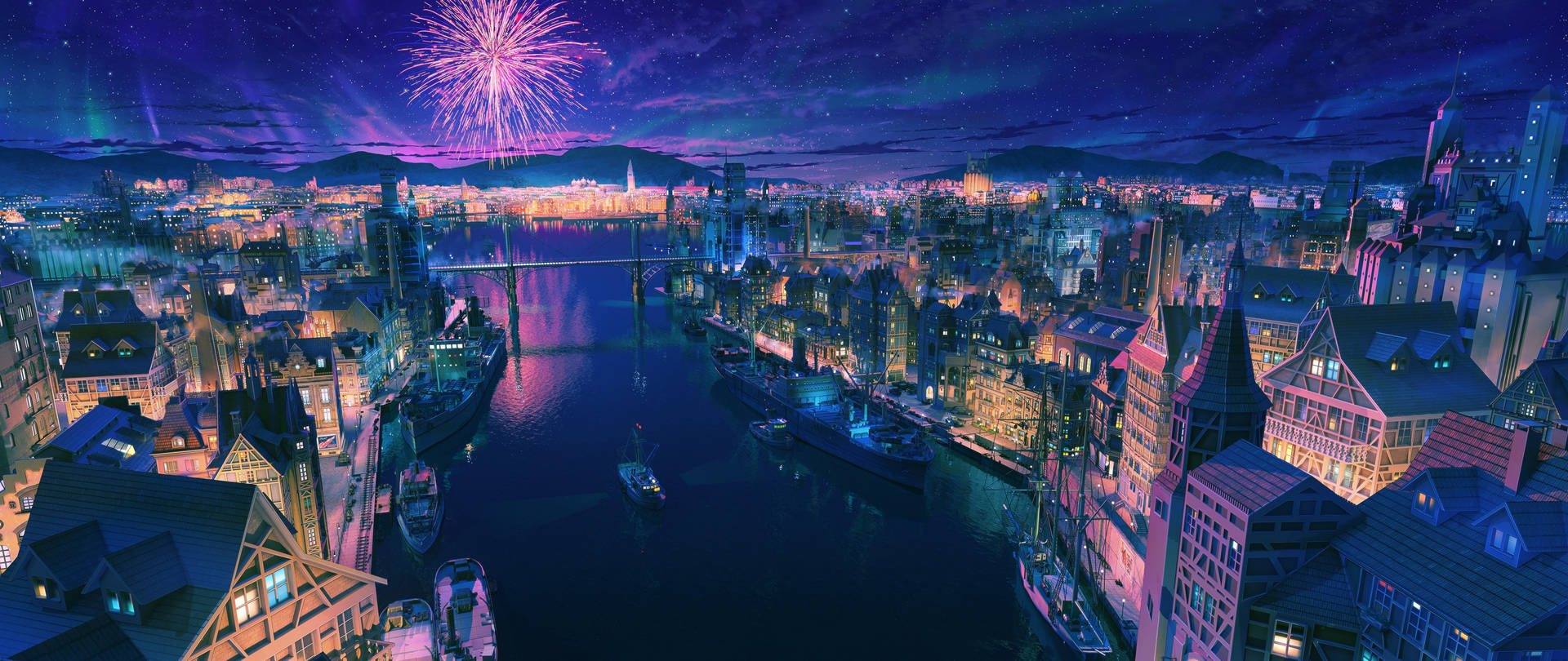 Download free 3440x1440 City Fireworks Wallpaper - MrWallpaper.com