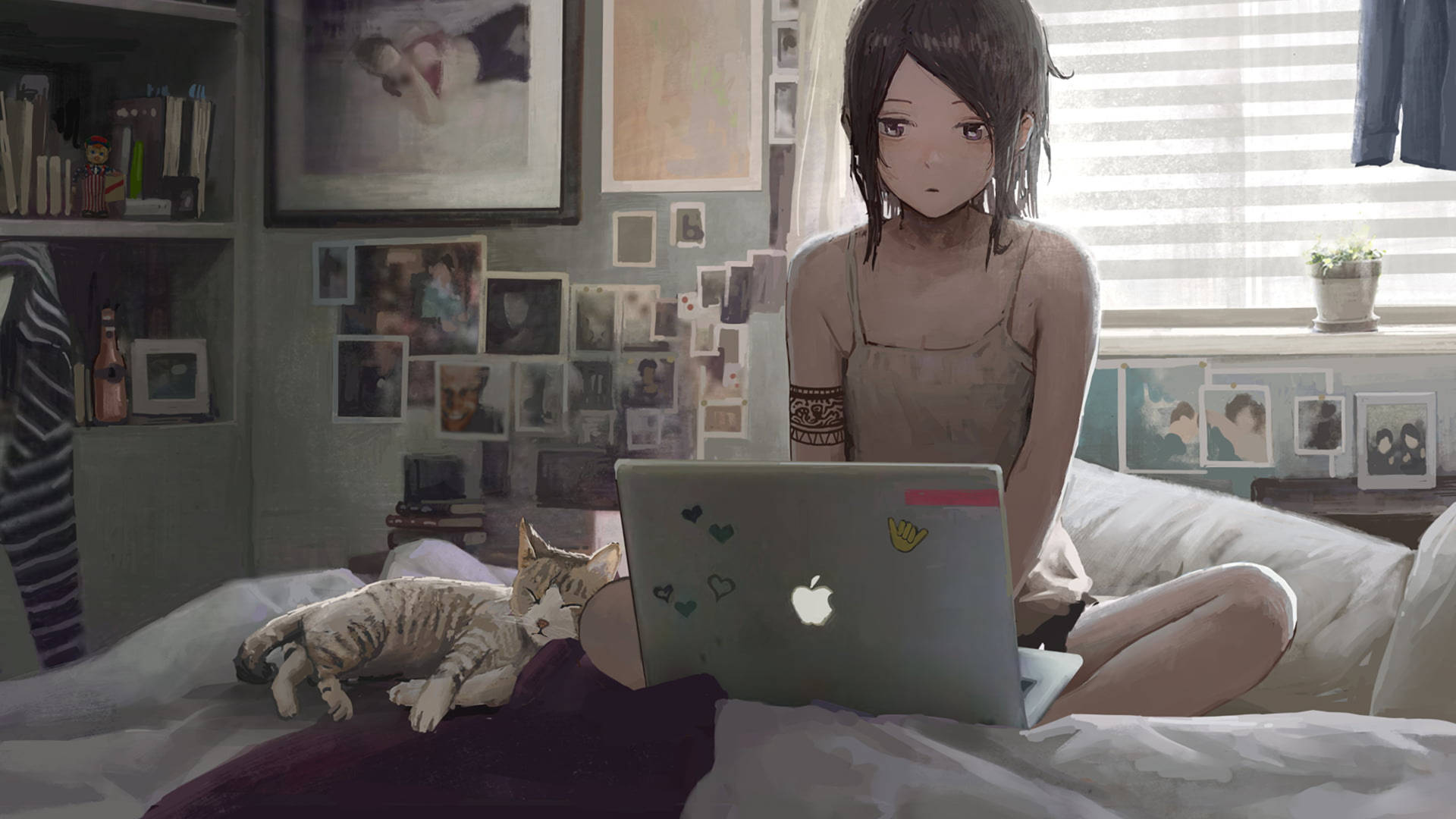 Download free 4k Laptop Anime Girl And Cat Wallpaper - MrWallpaper.com