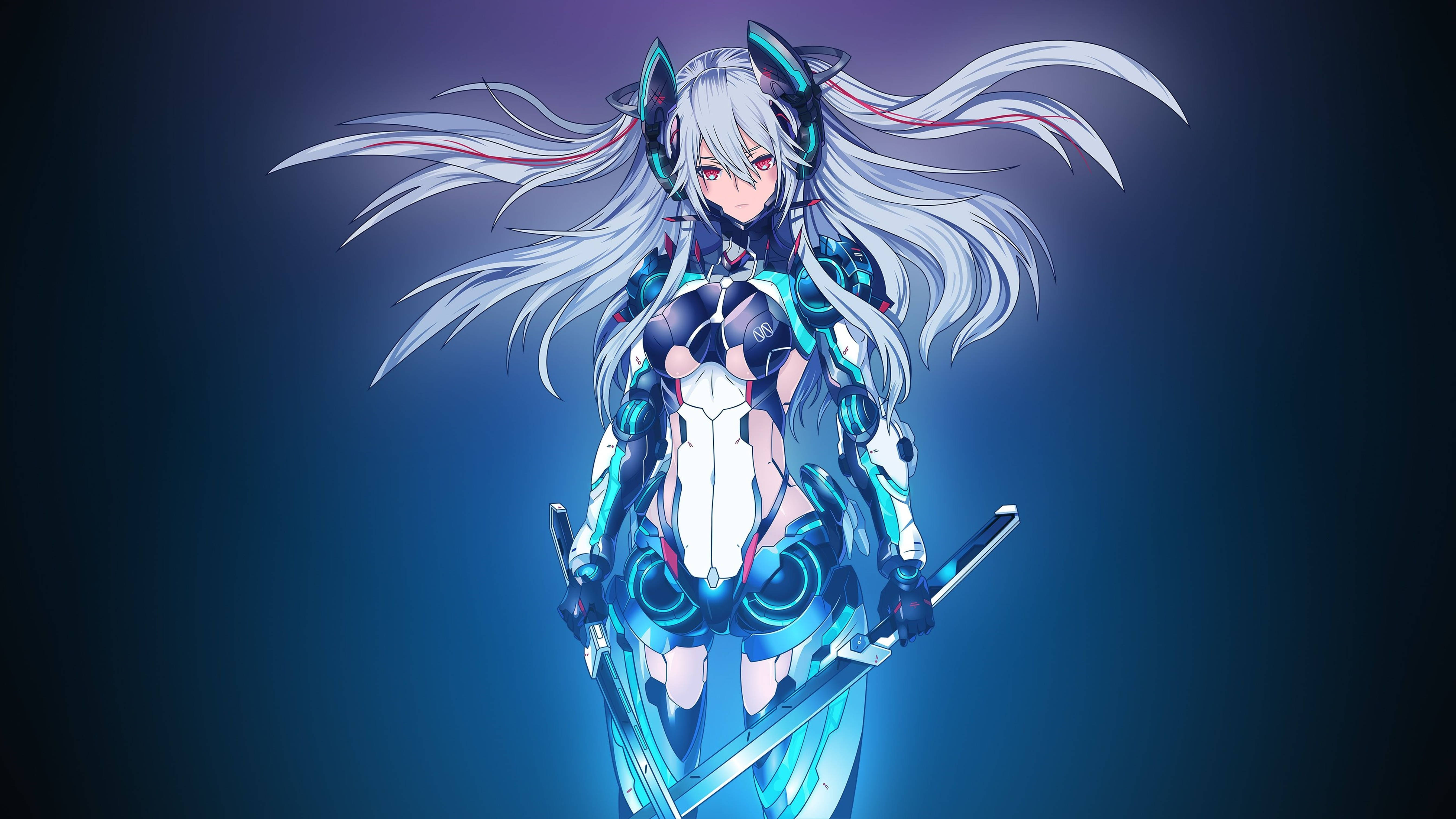 4k Pfp Mecha Girl Blue Wallpaper