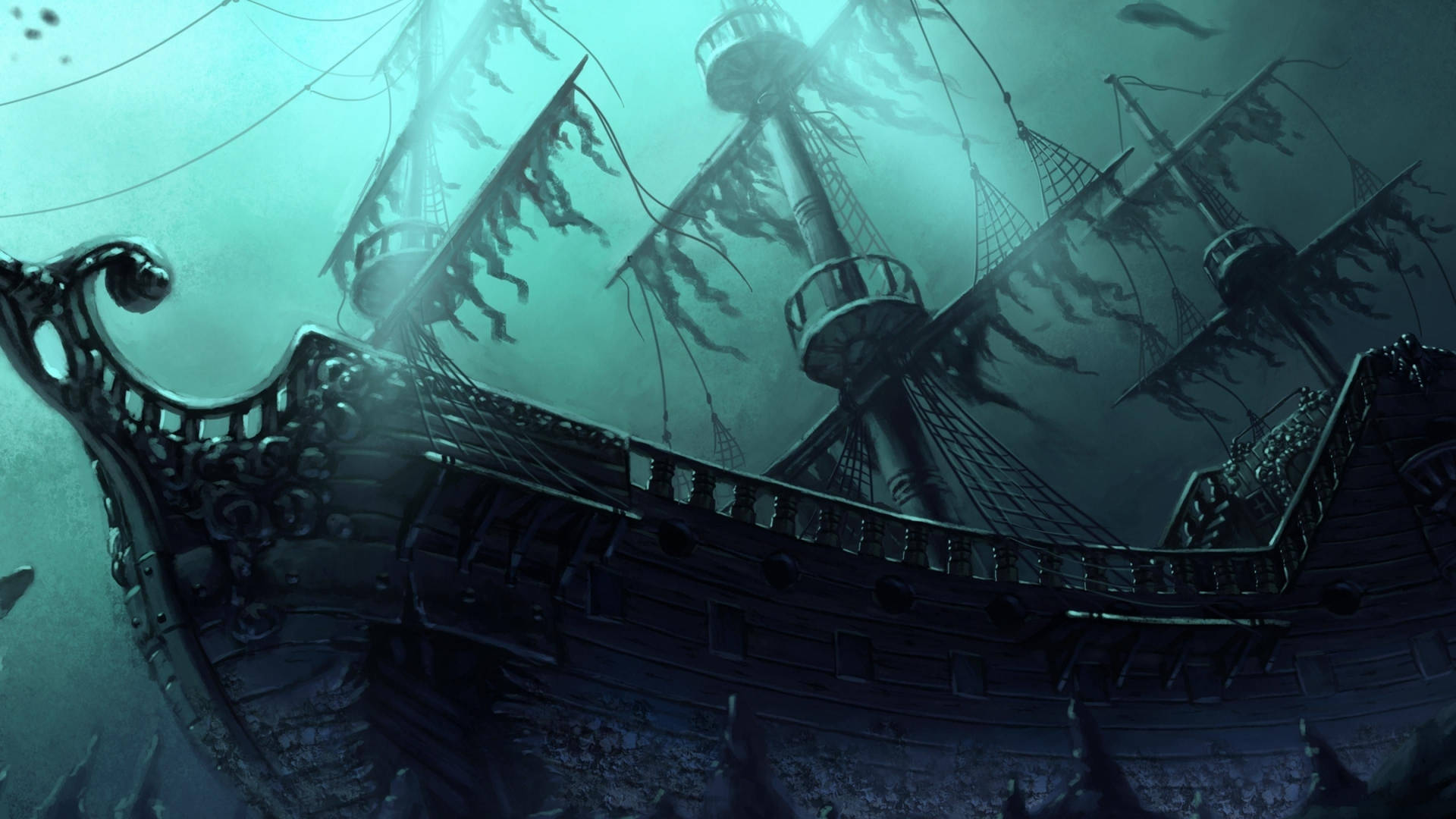 4k Pirate Ship Abandoned Underwater Wallpaper
