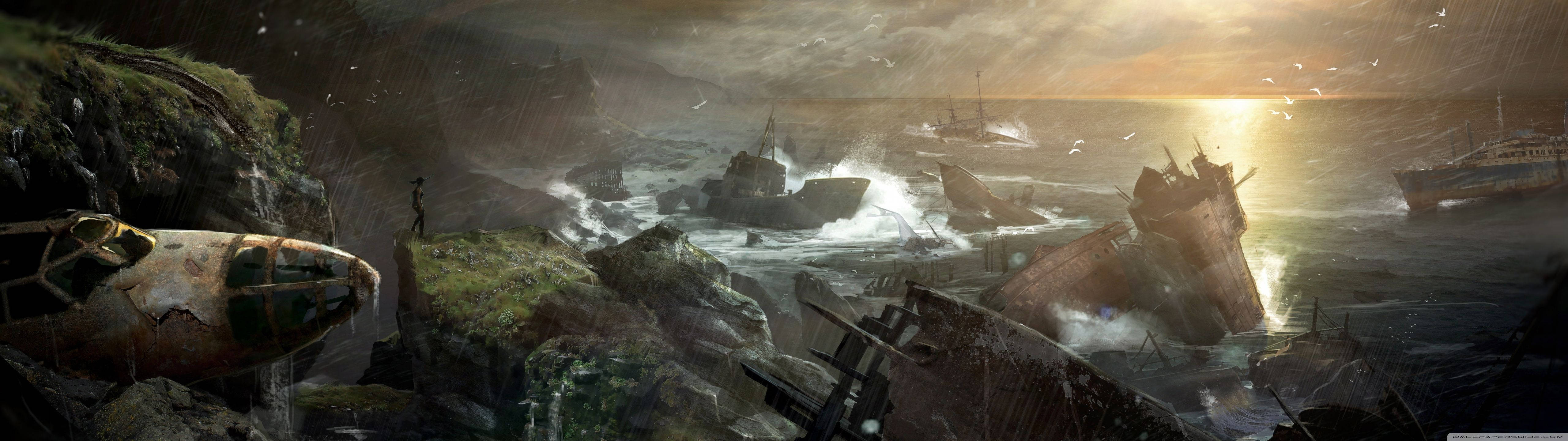 5120x1440 Game Tomb Raider Shipwrecks Wallpaper
