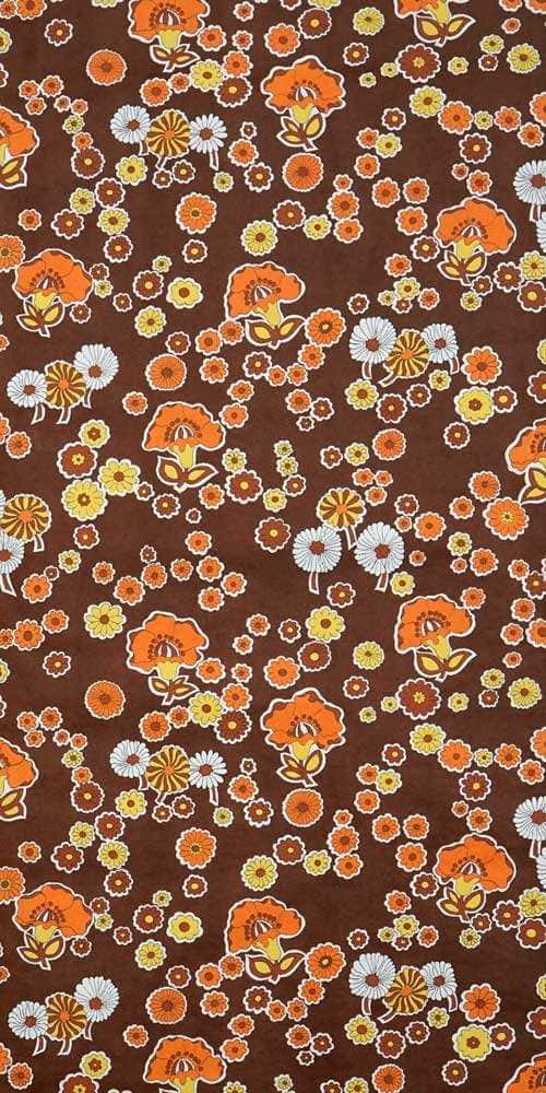 70s Floral Ornamented Brown Fabric Wallpaper