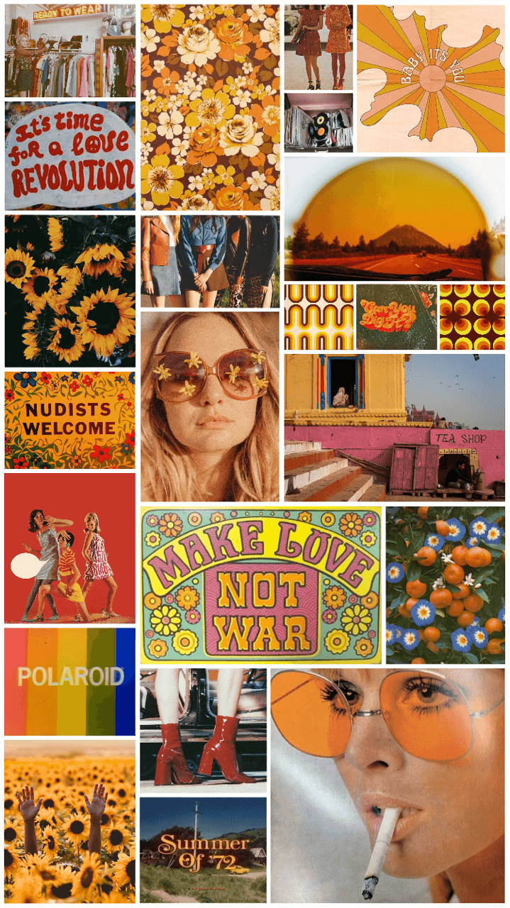 70s Yellow Aesthetic Collage Wallpaper