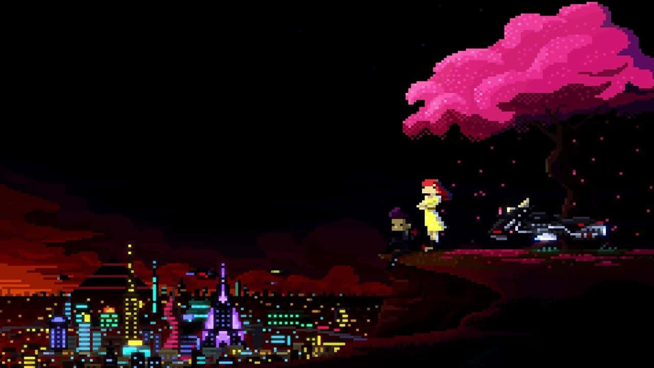 8-bit Lovers Looking At The City Lo Fi Desktop Wallpaper