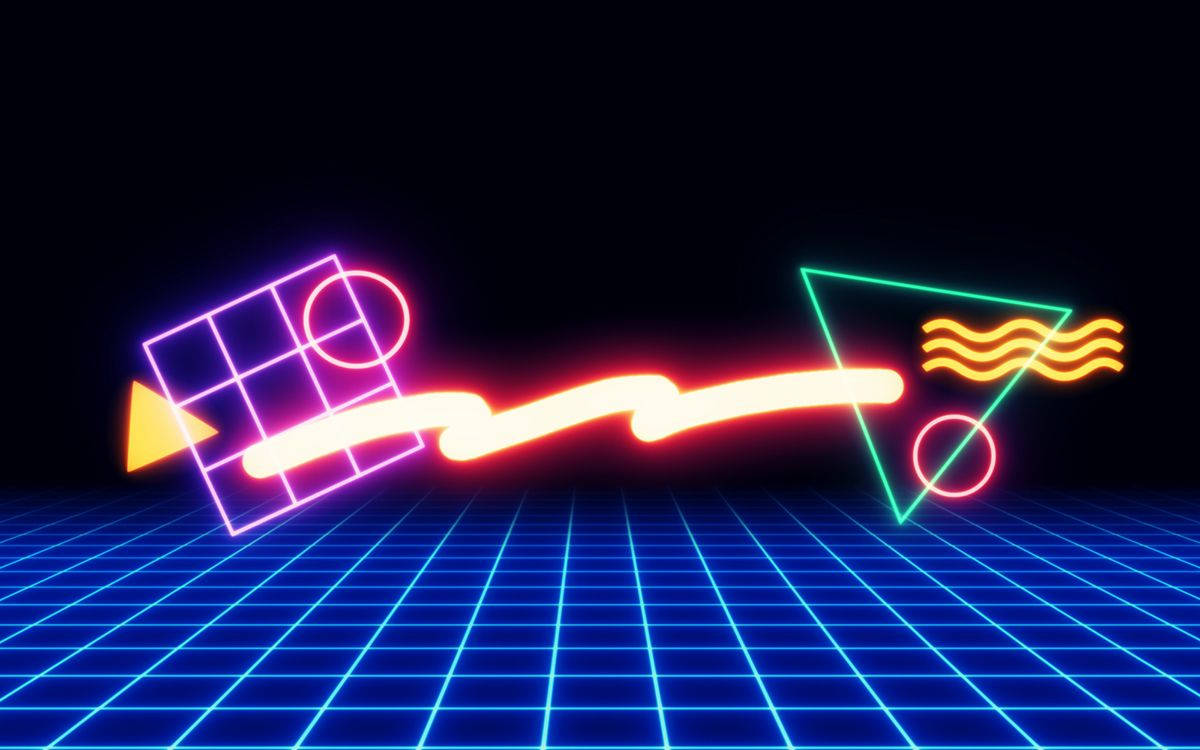80s Themed Neon Grid And Shapes Wallpaper