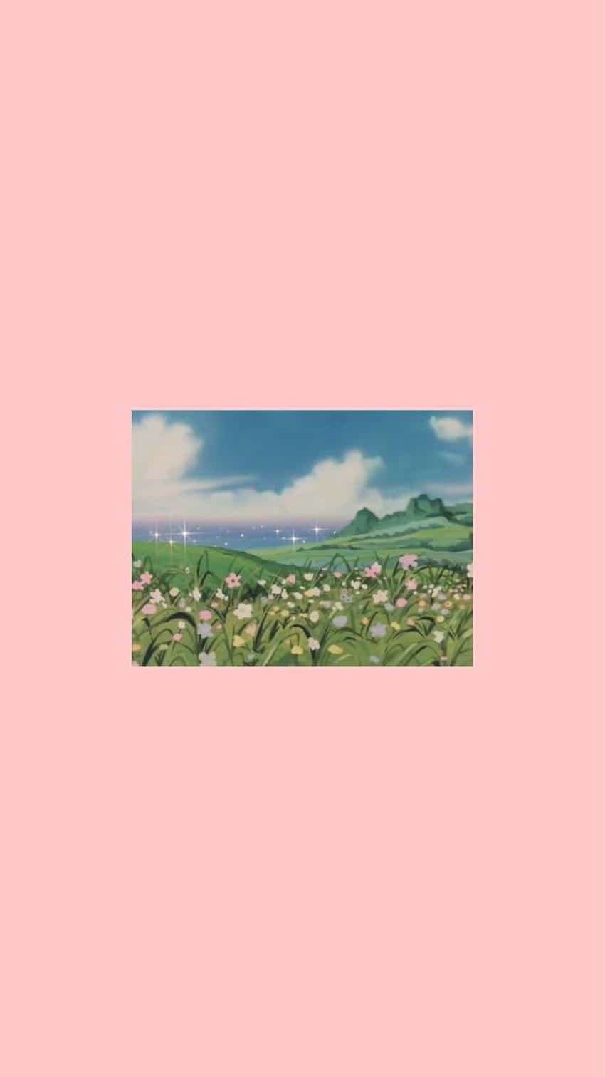 90s Anime Aesthetic Flower Field Wallpaper