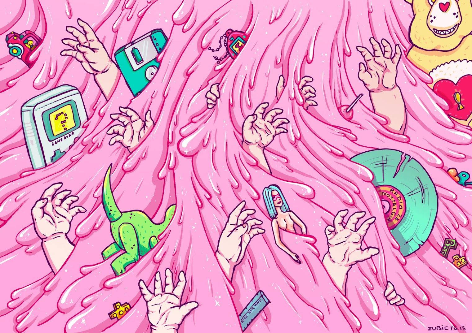 90s Pink Flood Art Wallpaper