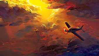 A Beautiful Pink Plane In Front Of A Cloud-filled Blue Sky Wallpaper