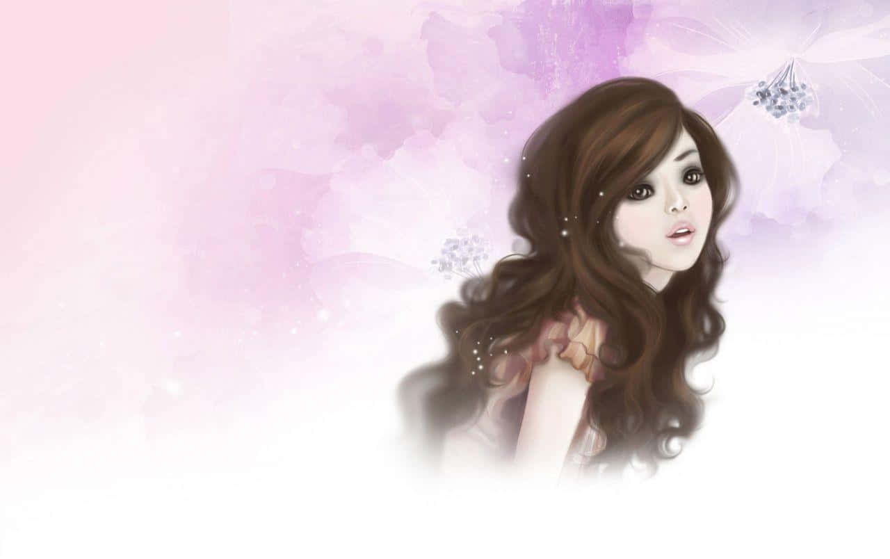 A Beautiful Young Girl Surrounded By Pink And Blue Balloons Wallpaper