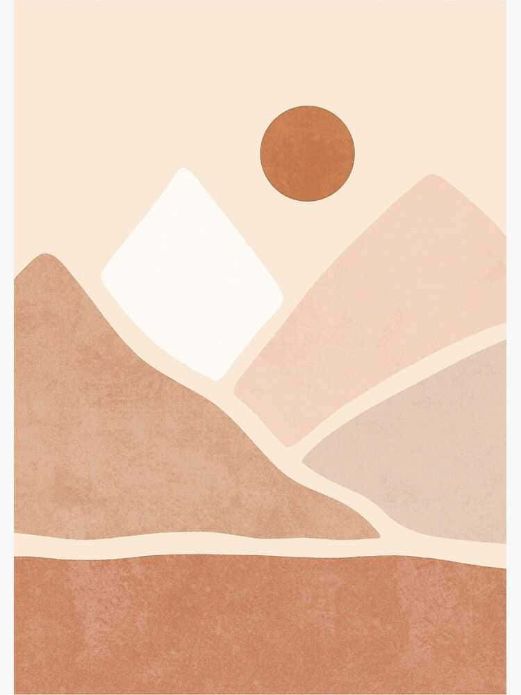A Beige And Brown Abstract Painting With A Sun And Mountains Wallpaper