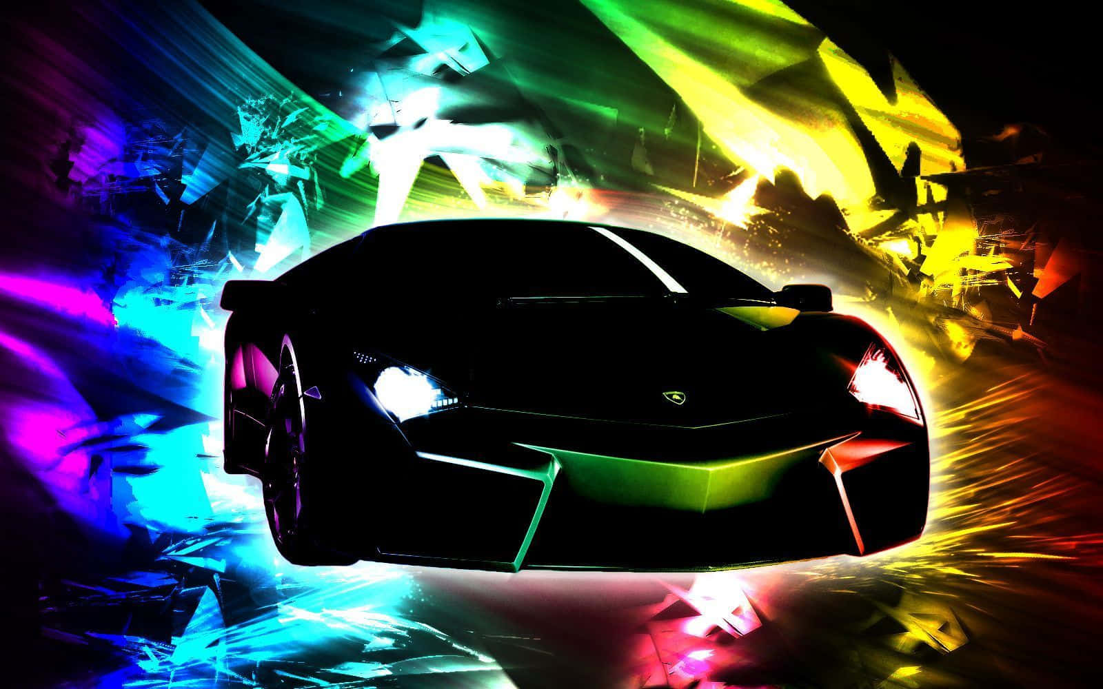 A Black Car With Colorful Lights In The Background Wallpaper