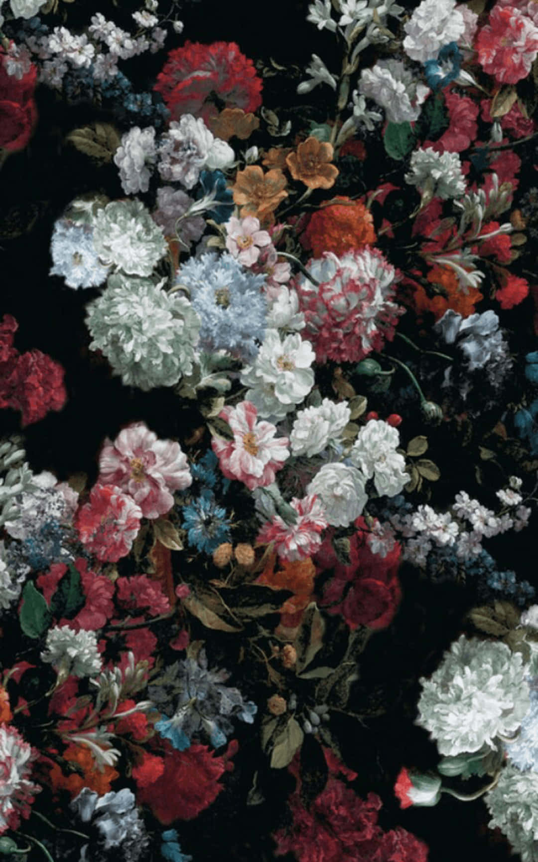 A Black Floral Print On A Black Background Wallpaper