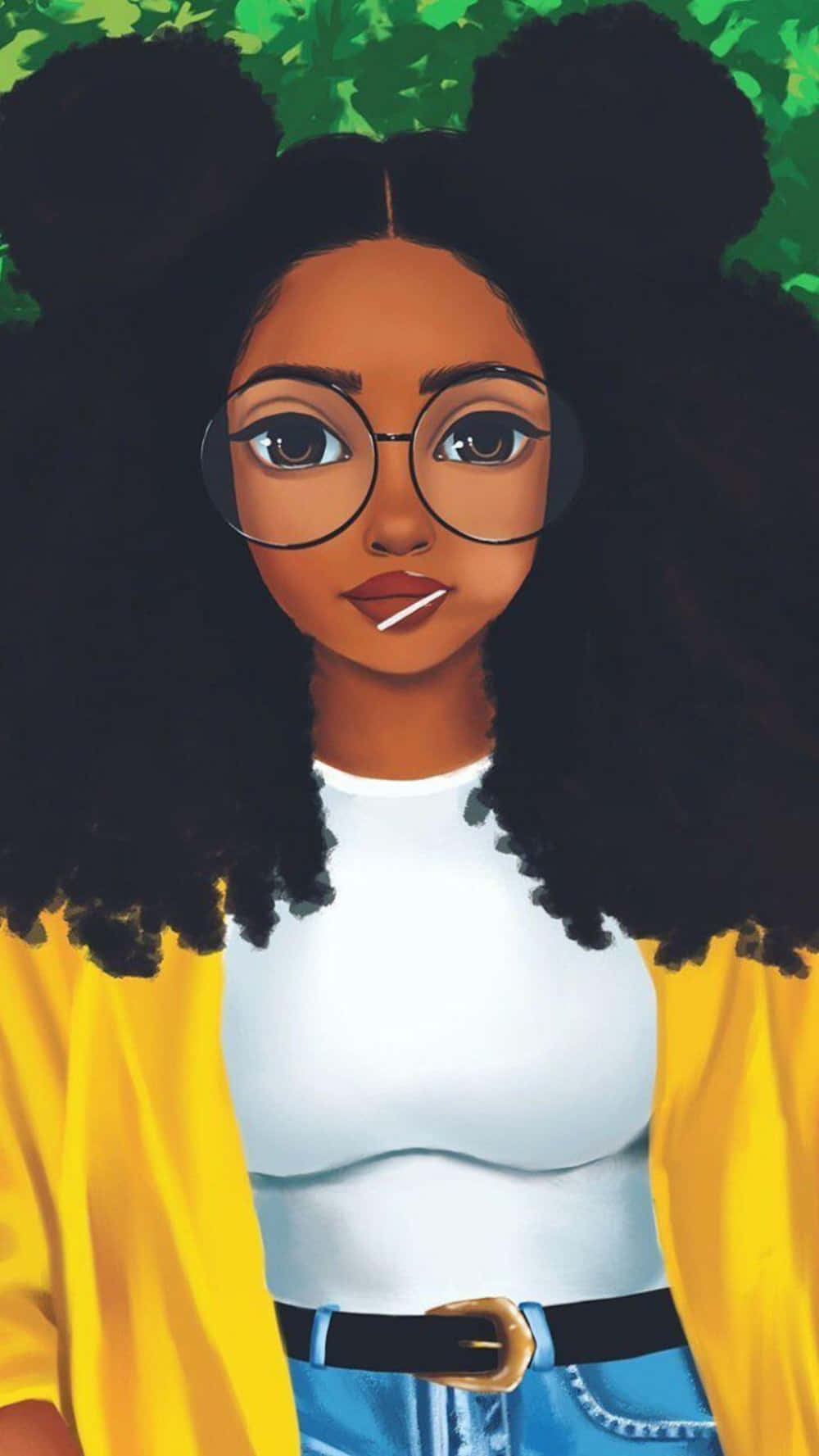 A Black Girl With Glasses And A Yellow Jacket Wallpaper