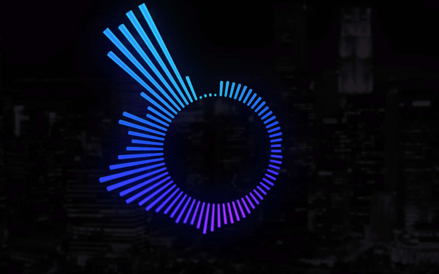 A Blue And Purple Logo With A City In The Background Wallpaper