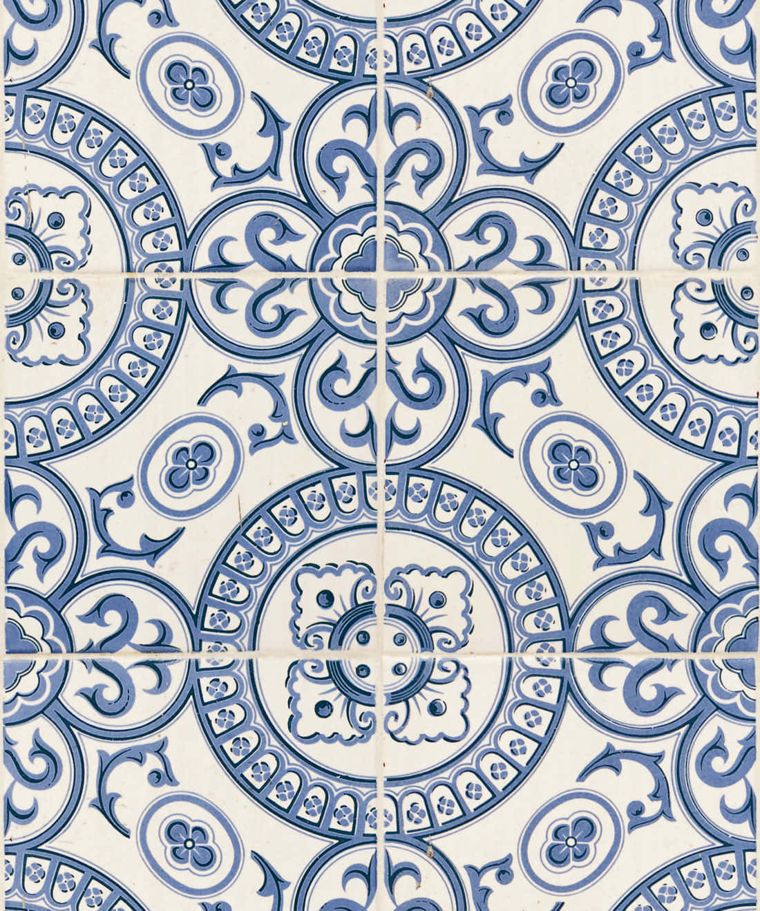 A Blue And White Tile With A Circular Design Wallpaper