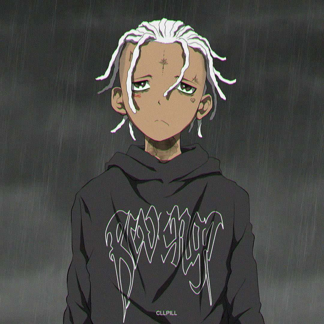 A Boy With White Hair Standing In The Rain Wallpaper