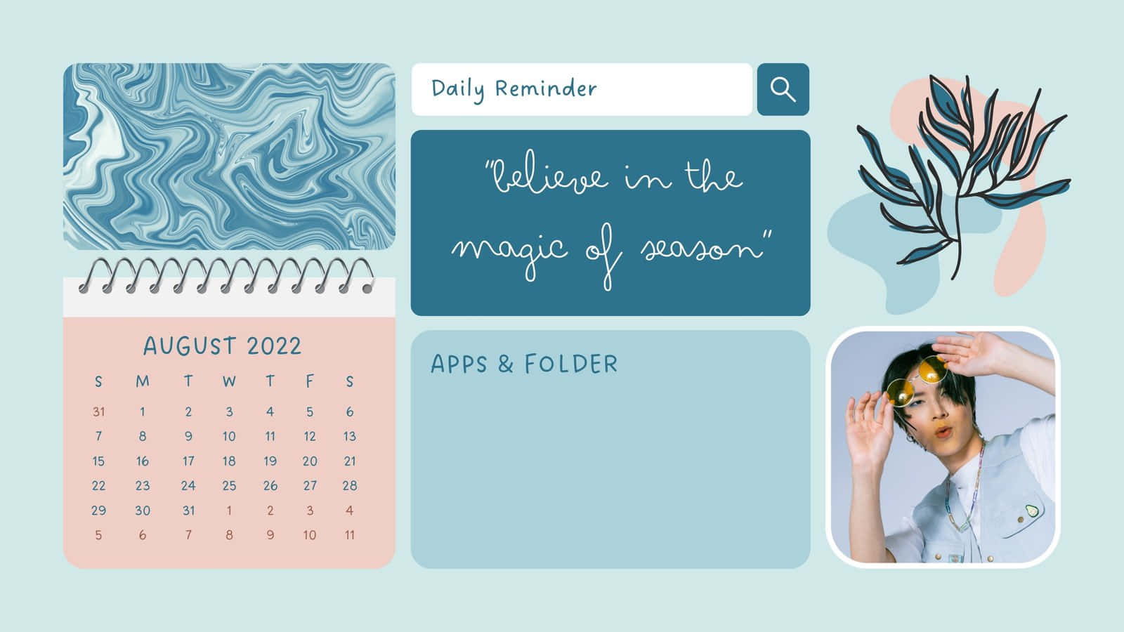 A Calendar With A Blue Background And A Flower Wallpaper