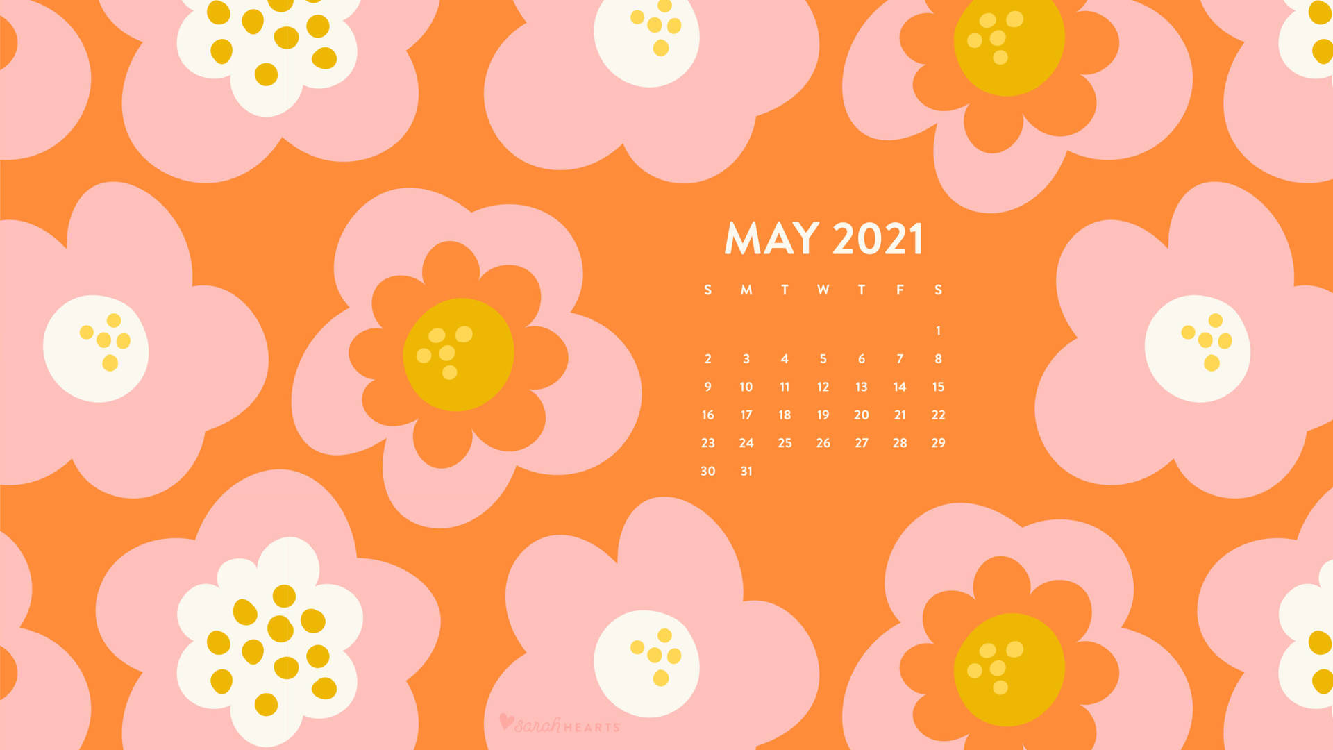 A Calendar With Flowers On An Orange Background Wallpaper