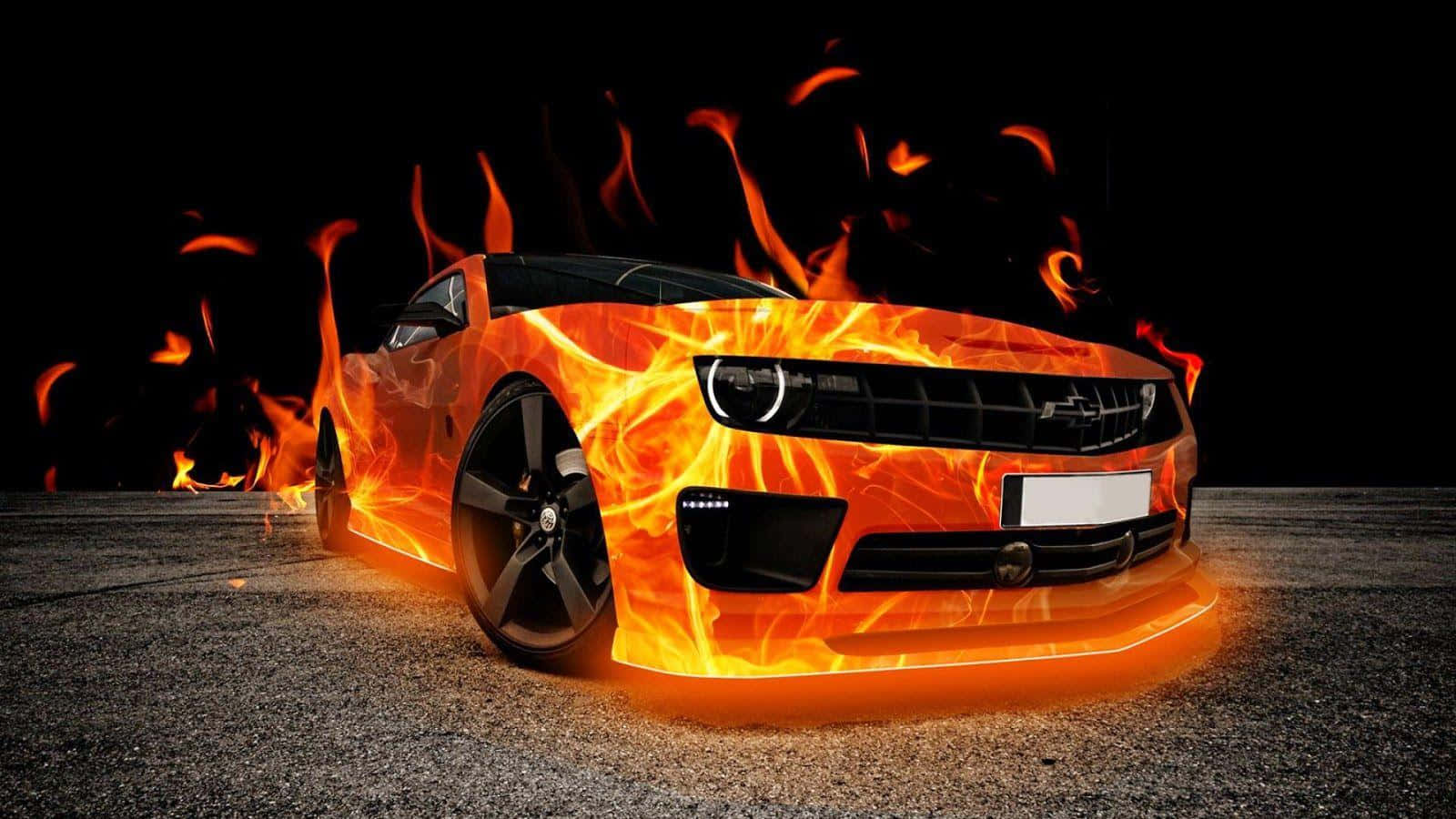 A Car With Flames On It In The Dark Wallpaper