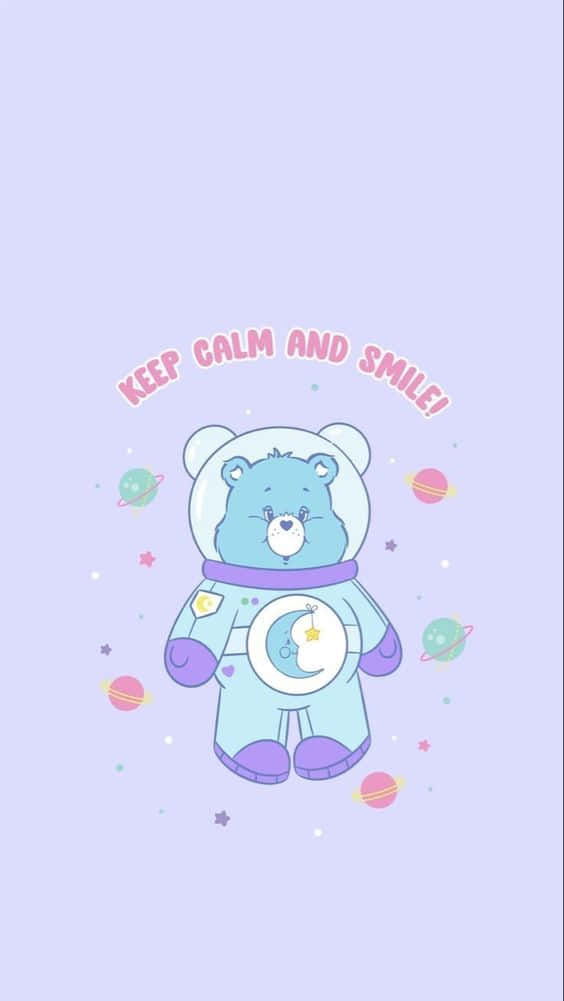 A Cartoon Bear In Space With The Words Keep Calm And Smile Wallpaper