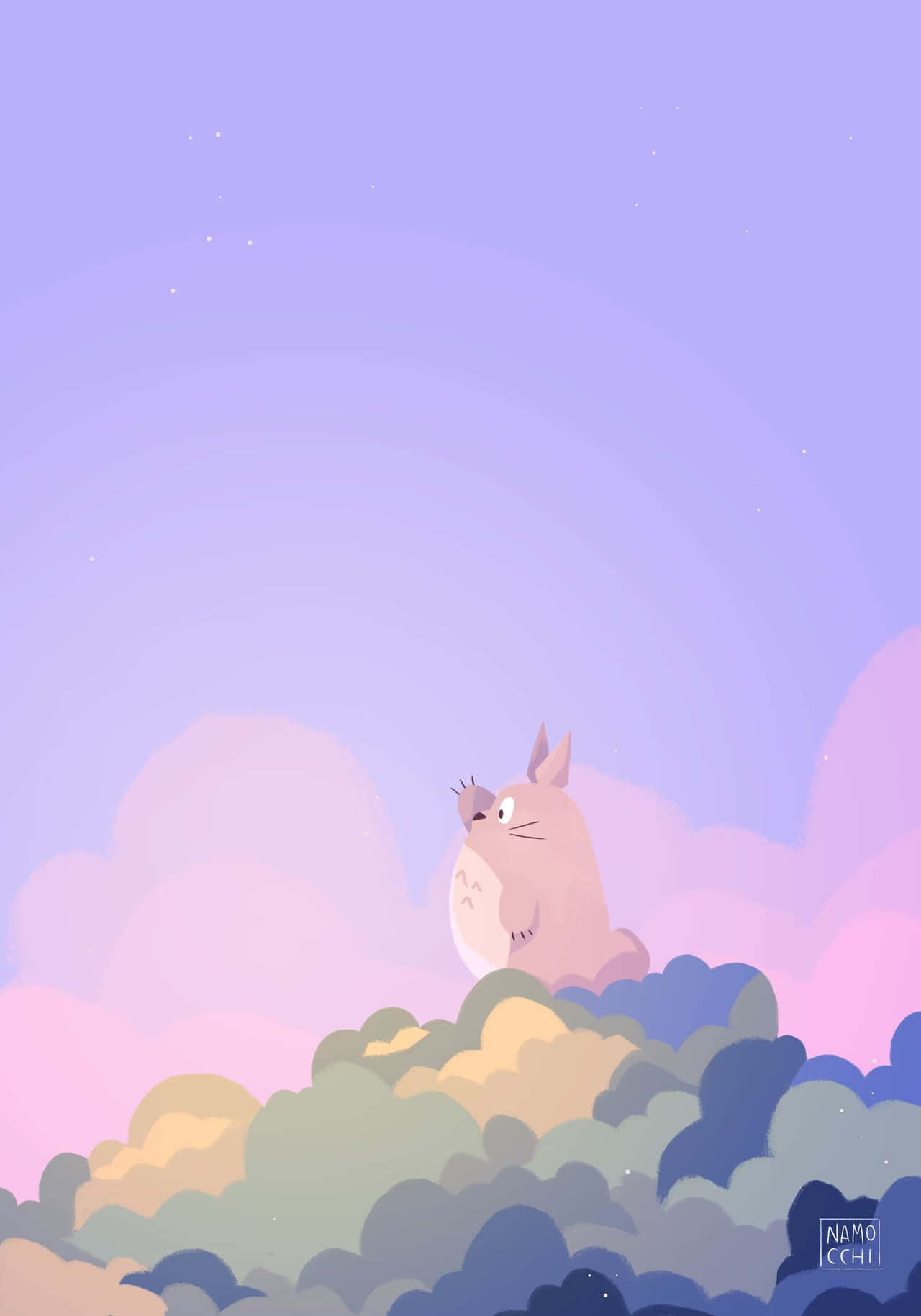 A Cartoon Cat Sitting On Top Of A Cloud Wallpaper