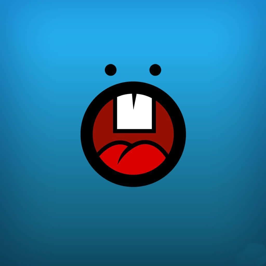 A Cartoon Face With A Red Mouth And A Blue Background Wallpaper