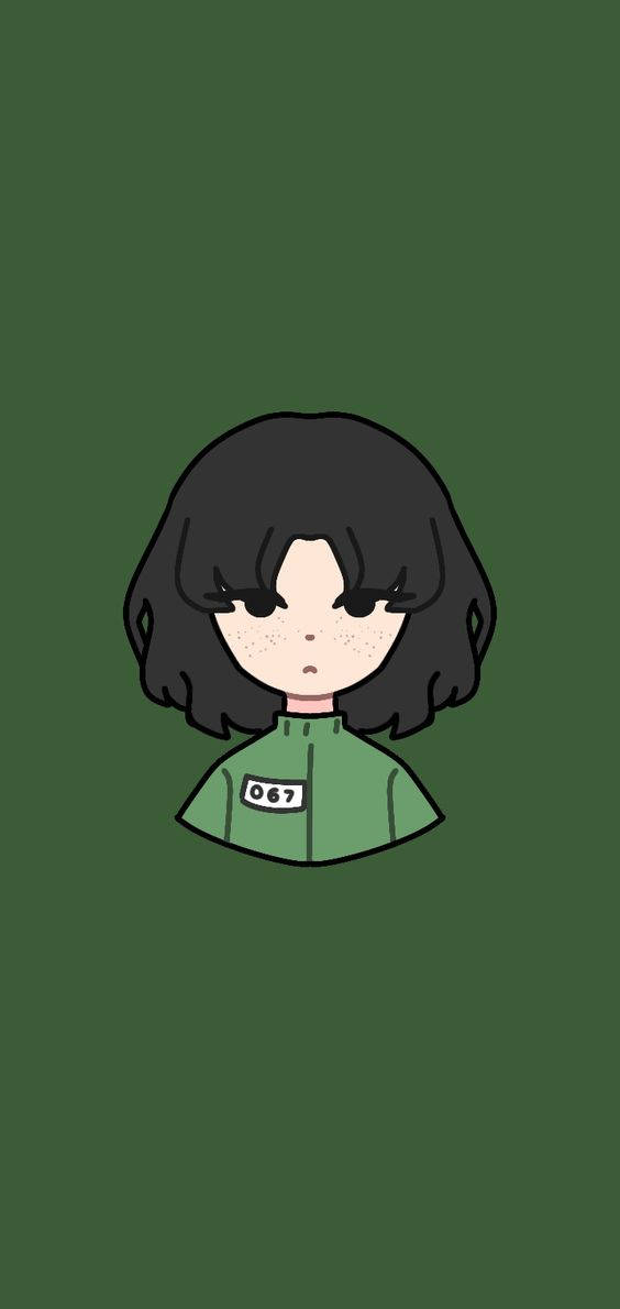 A Cartoon Girl With Black Hair And Green Shirt Wallpaper