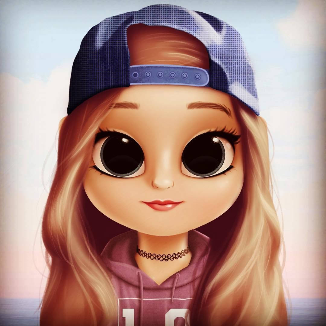 A Cartoon Girl With Long Hair And A Baseball Cap Wallpaper