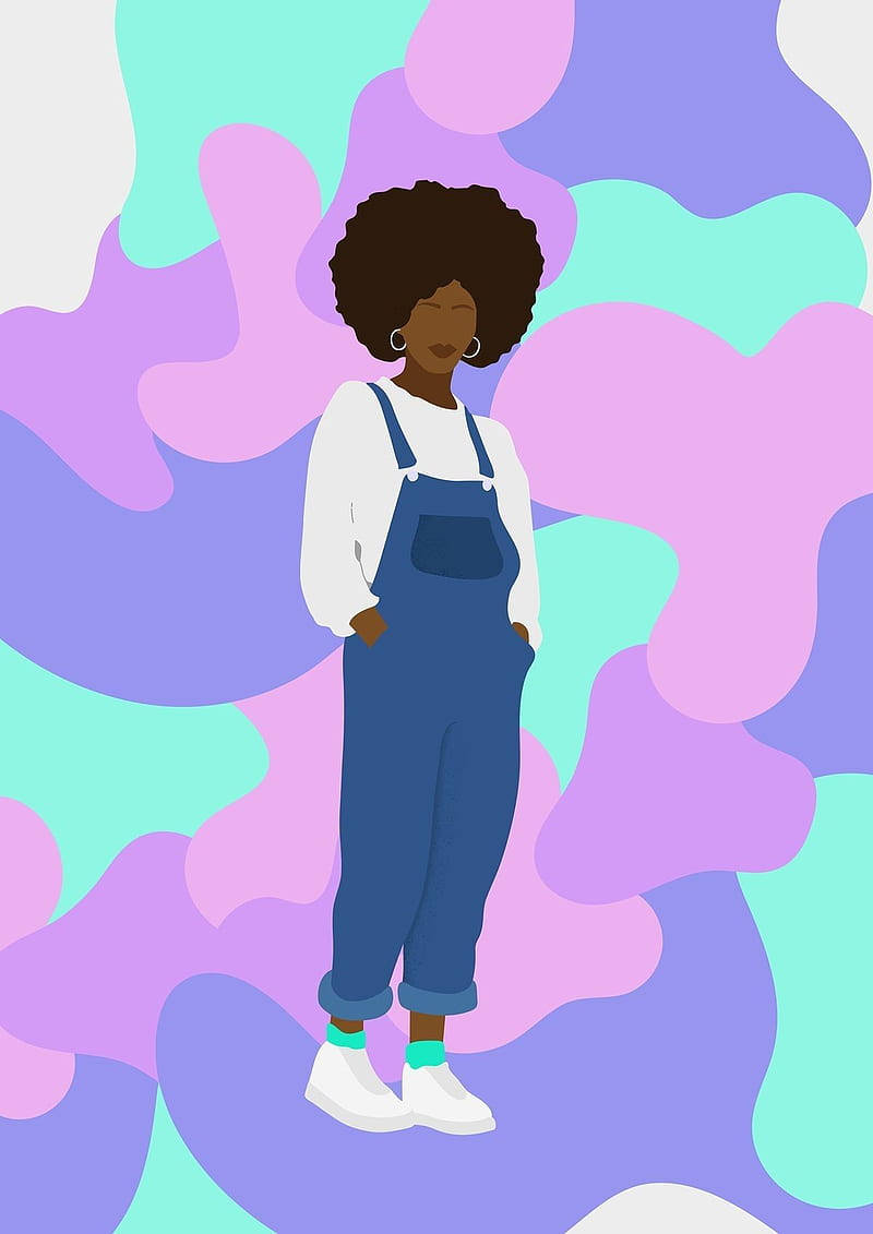 A Cartoon Illustration Of A Black Woman In Overalls Wallpaper