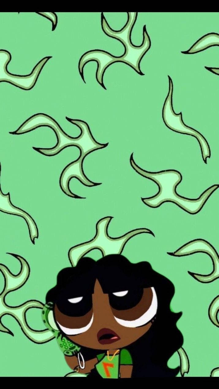 A Cheerful Black Girl Cartoon Lifts Her Arm In Celebration Wallpaper