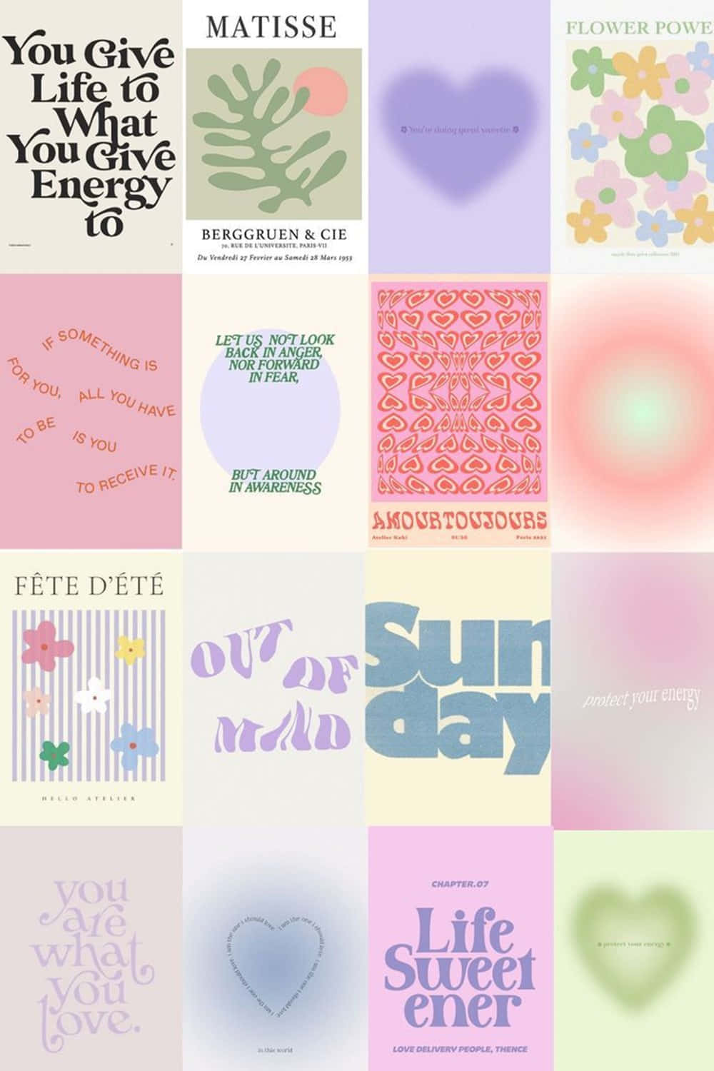 A Collage Of Different Posters With Different Words Wallpaper