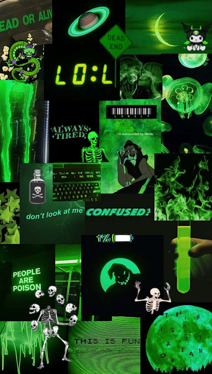 A Collage Of Green Images With A Lot Of Different Things Wallpaper