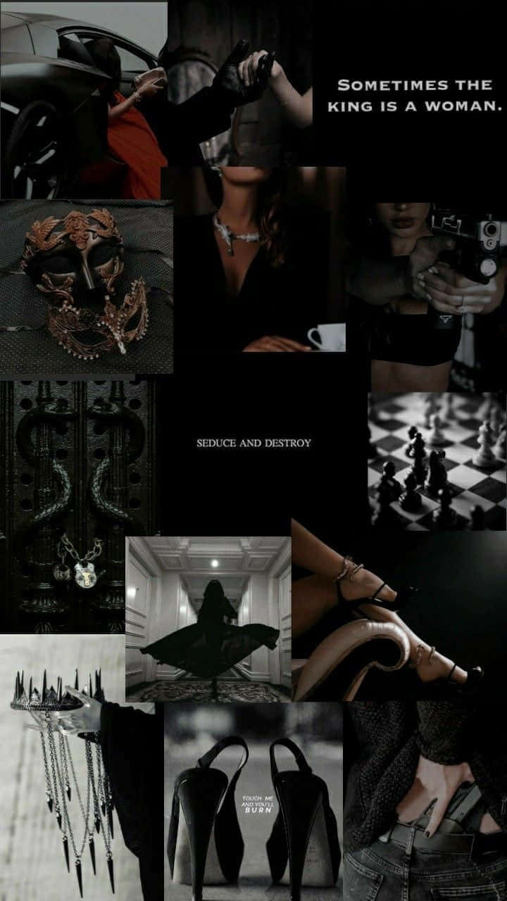 A Collage Of Images Of A Woman With A Gun Wallpaper