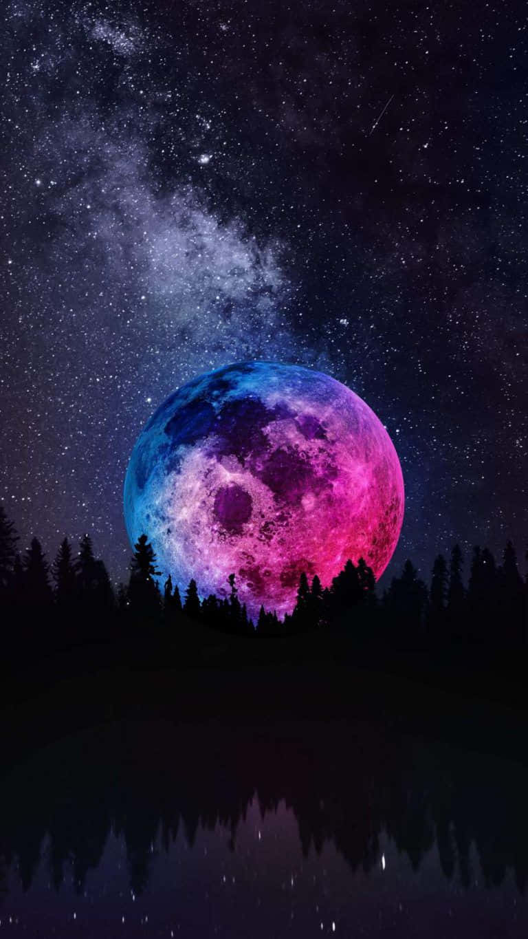 A Colorful Moon With Stars In The Sky Wallpaper