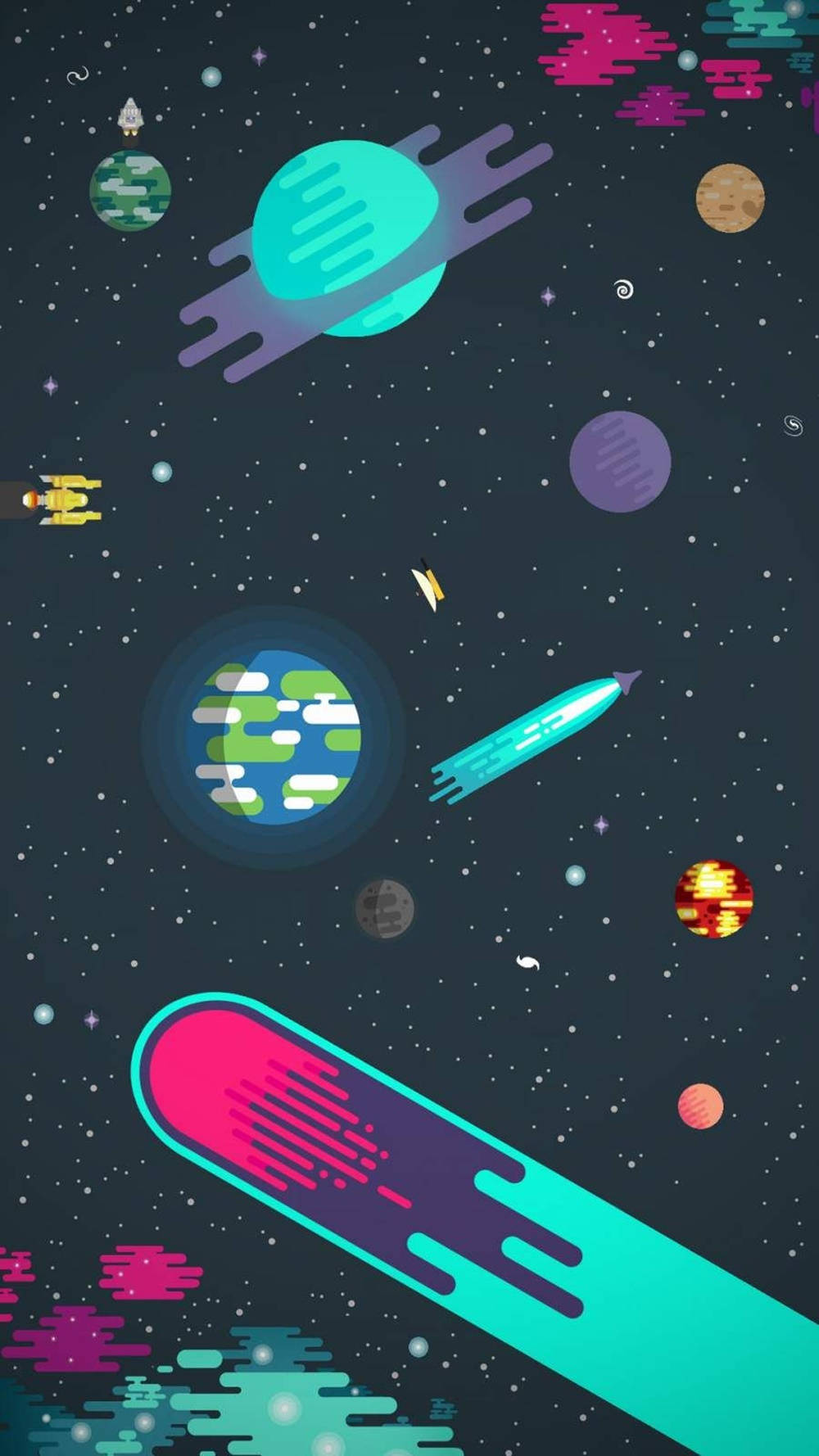 A Colorful Space Background With Planets And Stars Wallpaper